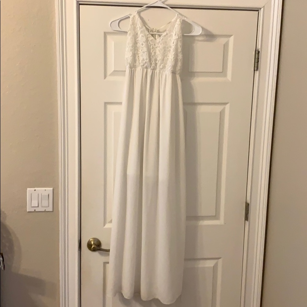 White Maxi, lace top, sheer bottom